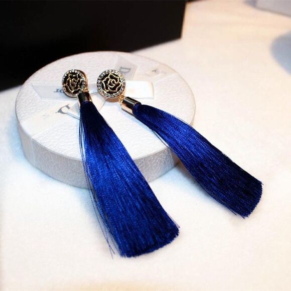 5/$25 Blue Tassel Fringe Earring - Picture 4 of 7